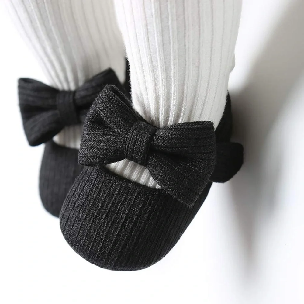 NWT Black Knit Baby Mary Jane Shoes with Bow 0-6 Months